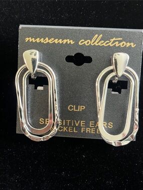Clip-On Silver Double Oval Earrings